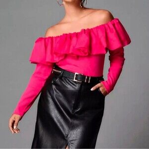 Anthropologie Organza Off The Shoulder Ruffle Ribbed Top Size Large